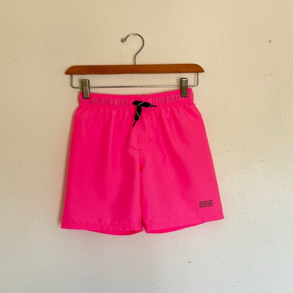 Boys Neon Pink Swim Trunks Medium